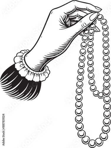 Hand holding pearl necklace jewelry elegance adornment concept