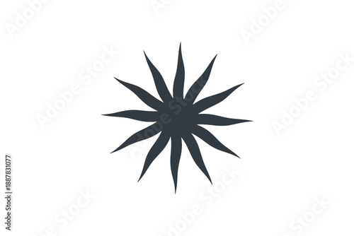 Abstract starburst shape a dark spiky design on a white background