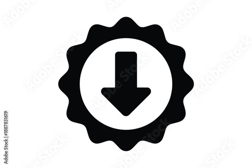 Black icon featuring a downward arrow within a starburst shape