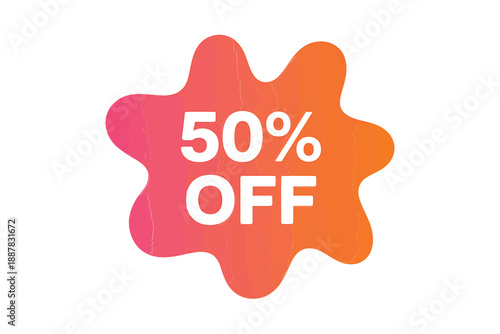 Colorful splash graphic displaying a fifty percent off sale promotion