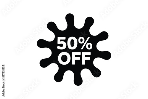 Black sale badge with fifty percent off text displayed prominently