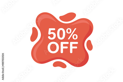 Red splash graphic promoting a fifty percent discount offer