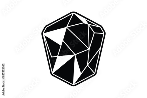 Geometric black and white shield design with fractured polygonal lines