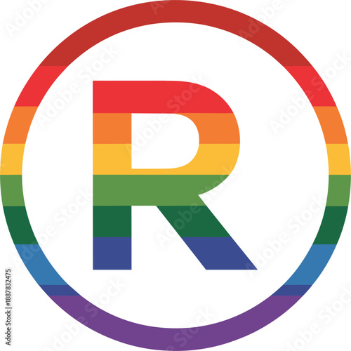 Registered Trademark Symbol with Rainbow Stripes Inside a Circle on White Background vector untitled