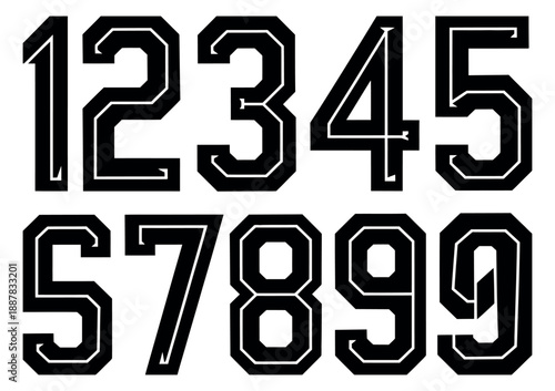 Modern Sports Jersey Number Typography Set featuring bold geometric fonts and sharp-angled athletic numerals for team branding.