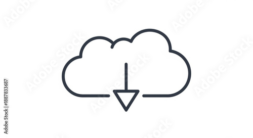 Simple line art icon of a cloud with an arrow pointing downwards