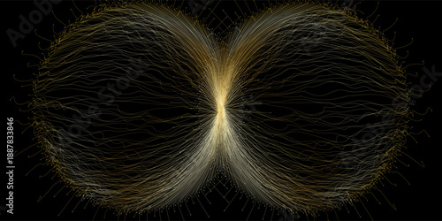 Expansion of life. Vector sphere explosion background. Small particles strive out of center. Blurred debrises into rays or lines under high speed of motion. Burst, explosion backdrop