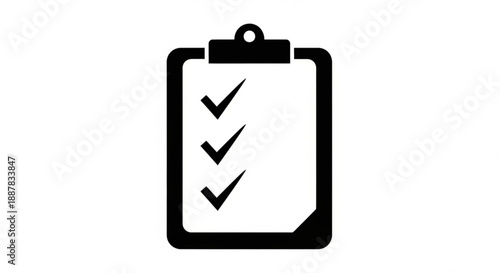 A black and white icon of a clipboard with checklist