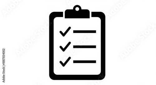 Black and white icon of a clipboard with checklist