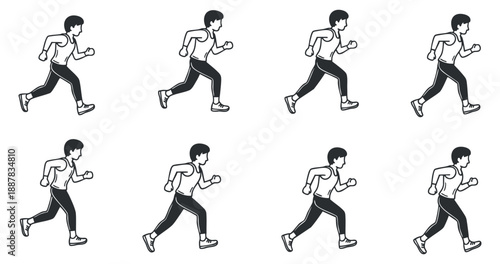 A collection of running figures in black and white outline vector style, ideal for fitness and health-related projects