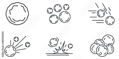 A set of outline vector illustrations depicting bacteria and cells in various forms and actions, suitable for scientific and medical projects
