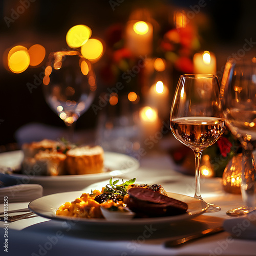 Wallpaper Mural Gourmet Steak Dinner with Vegetables and Wine Glasses Torontodigital.ca