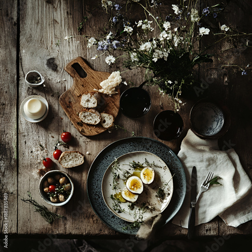 Wallpaper Mural Rustic Breakfast Table with Eggs and Bread Torontodigital.ca
