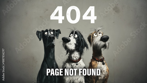 404 - Page not found - Funny dogs in front of a wall
