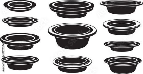 Set of black bowls with white stripes illustration
