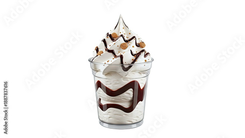 Vanilla Soft Serve Ice Cream Sundae with Chocolate Swirls and Cookie Crumble