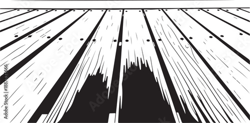 Abstract black and white illustration of wooden planks background