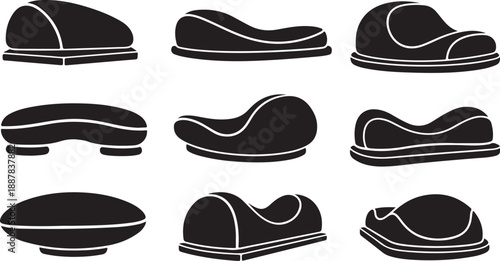 Collection of black and white shoe icons in various styles