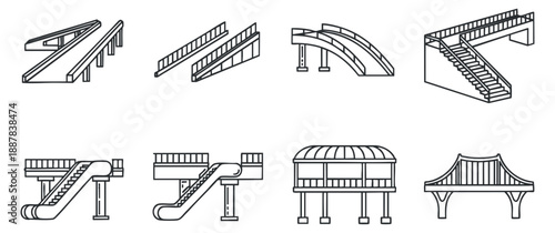 A collection of various water slide designs in minimalist outline vector style, ideal for amusement park concepts and graphics