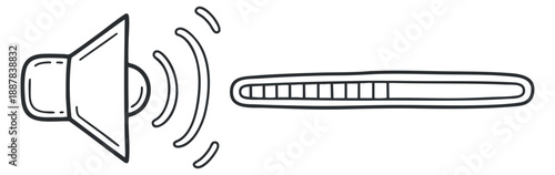 A sound speaker and volume control slider in minimalist outline vector style, suitable for audio-related applications