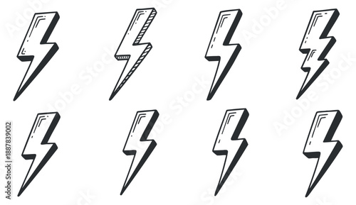 A collection of lightning bolt icons in various styles, featuring minimalist and modern designs, ideal for graphic design projects