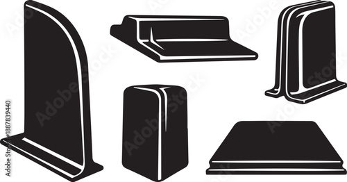 Black and white illustration of various book stands displayed