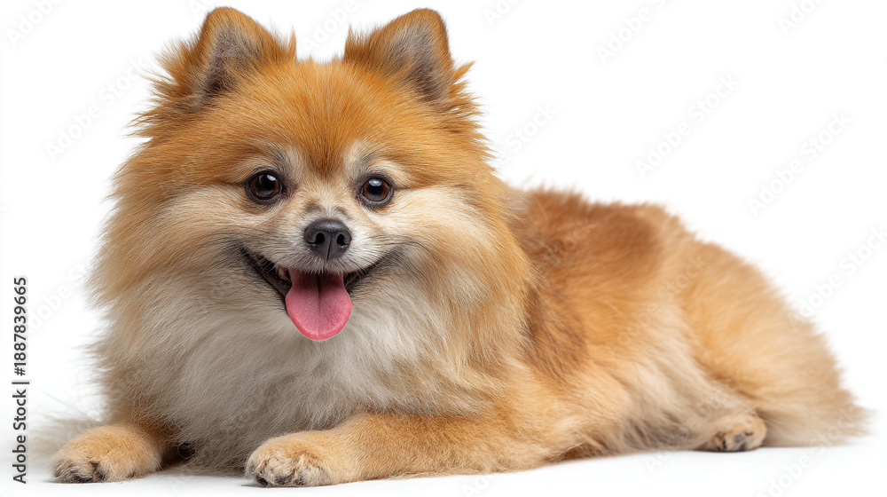 Obraz premium Cute Pomeranian dog with a happy expression, isolated on white background