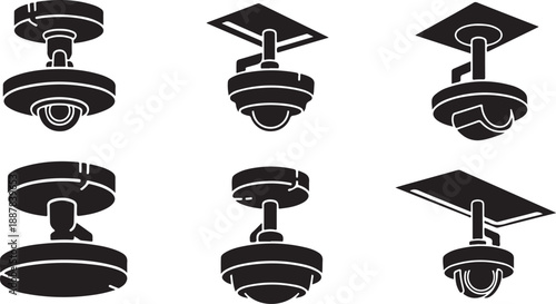 Security camera icons in black and white illustration style
