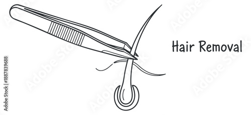 A pair of tweezers for hair removal in black outline minimalist vector style, suitable for beauty and grooming applications