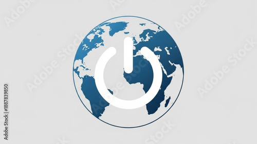 Global Power Button Symbolizing Energy and Technology on Isolated Background
