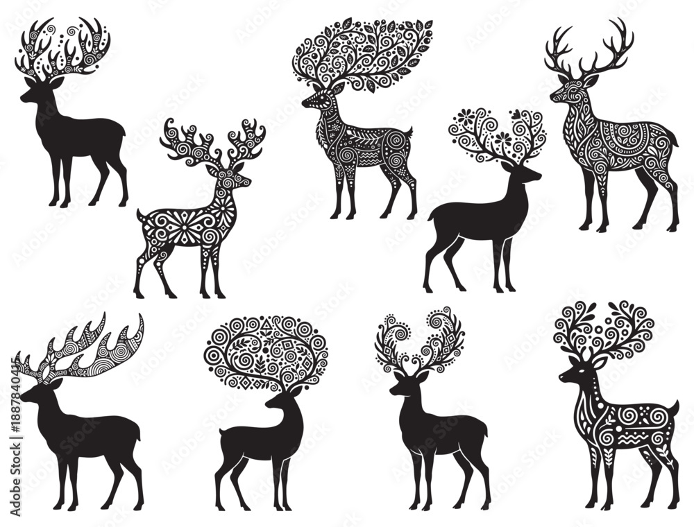 Fototapeta premium FOLK ART DEER SILHOUETTE