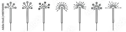 A collection of sparkler illustrations in black and white outline style, ideal for festive celebrations and event designs