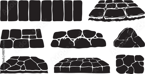 Collection of various stone wall textures and patterns