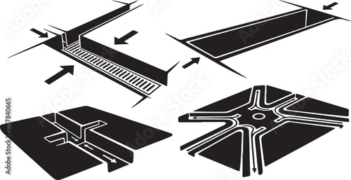 Road intersection designs with arrows and multiple views shown