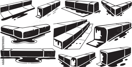 Collection of black and white rectangular block illustrations