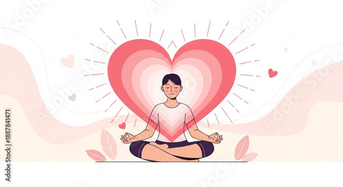 Man meditating with heart aura surrounding him in peaceful