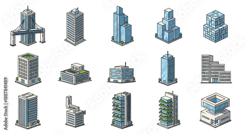 Collection of Various Modern Building Structures.