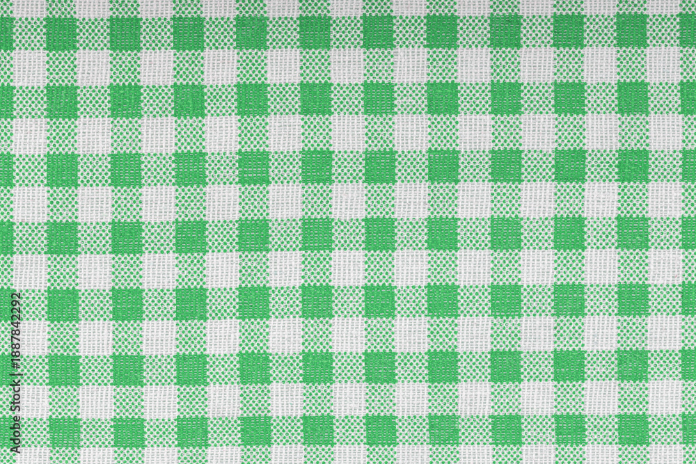 Naklejka premium Green and white checkered, pattern, design, cotton fabric for sewing, texture background