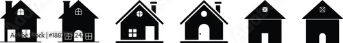 Set of home icons. Real estate objects and houses black icons. House symbol, vector.