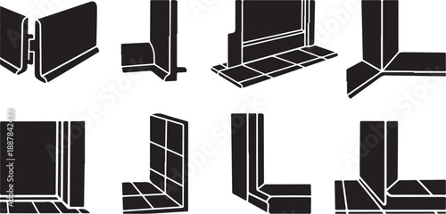 Various 3D corner designs and shapes in black and white