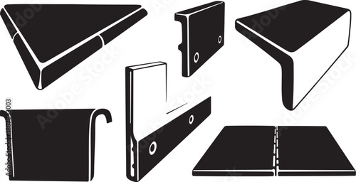 Binder Clips in Various Positions and Angles Illustration Set