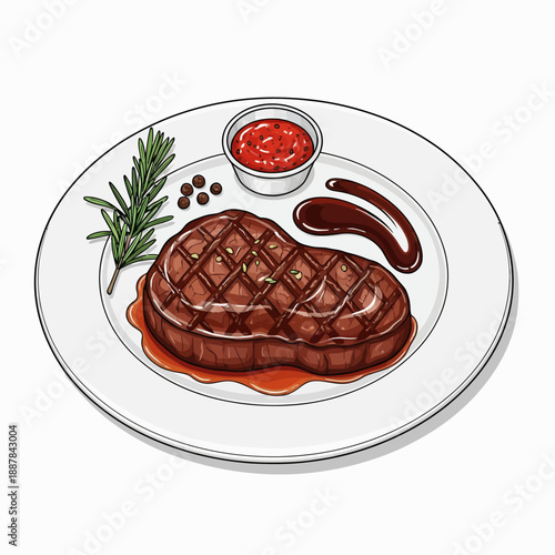 Grilled Steak With Rosemary Peppercorn And Sauce
