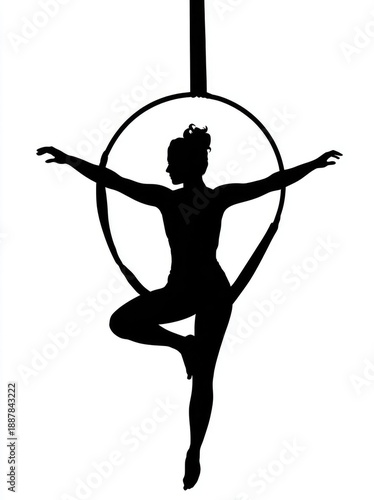 Elegant Aerial Hoop Acrobat Silhouette Performing Artistic Gymnastics Pose