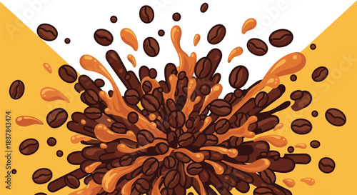 (coffee beans, explosion, burst, scattered, scattered coffee beans, dynamic, vivid colors, high contrast, detailed, cinematic, dramatic, artistic)
