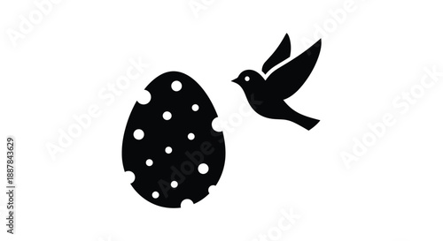 black and white, silhouette, bird, dove, Easter egg, polka dots, simple, minimalist
