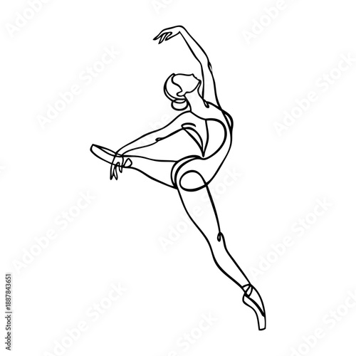 Dibujo de trazo único de bailarina de ballet bailando con zapatillas de punta	