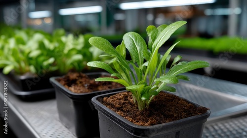 Growing fresh greens vertical farming techniques urban greenhouse agriculture indoor close-up sustainable practices