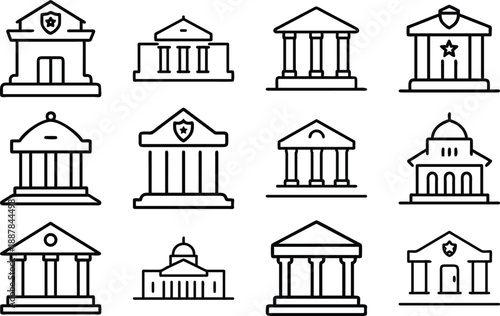 Courthouse Building Icon in Flat Design Style on White Background vector illustration