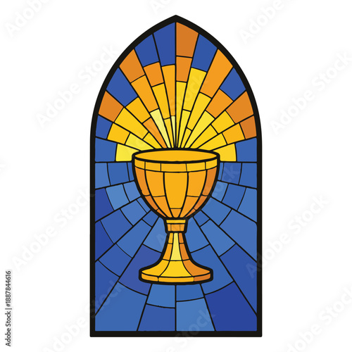 Chalice Symbol Panel illustration, Stained Glass Papercut Clipart, Stained Glass Window Design