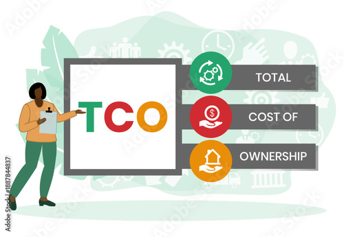 TCO - Total Cost of Ownership acronym. business concept background. vector illustration concept with keywords and icons. lettering illustration with icons for web banner, flyer